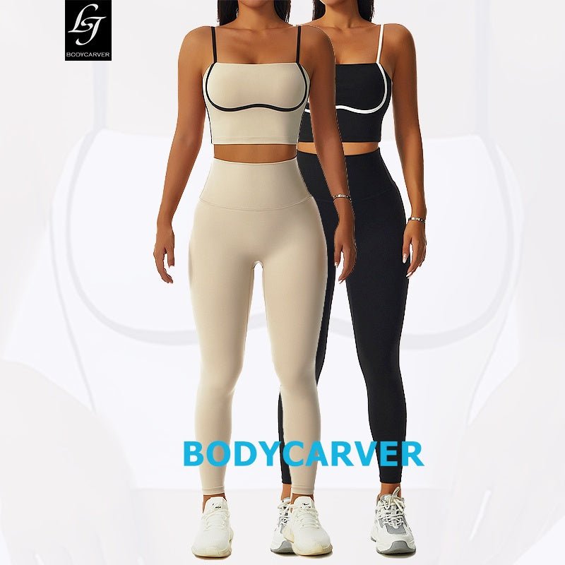 BC Stream Sports Wear Women Curved Line Fitness Yoga Set Wear Buttery Fabric Sports Bra High Elastic Yoga Pants - BodyCarver
