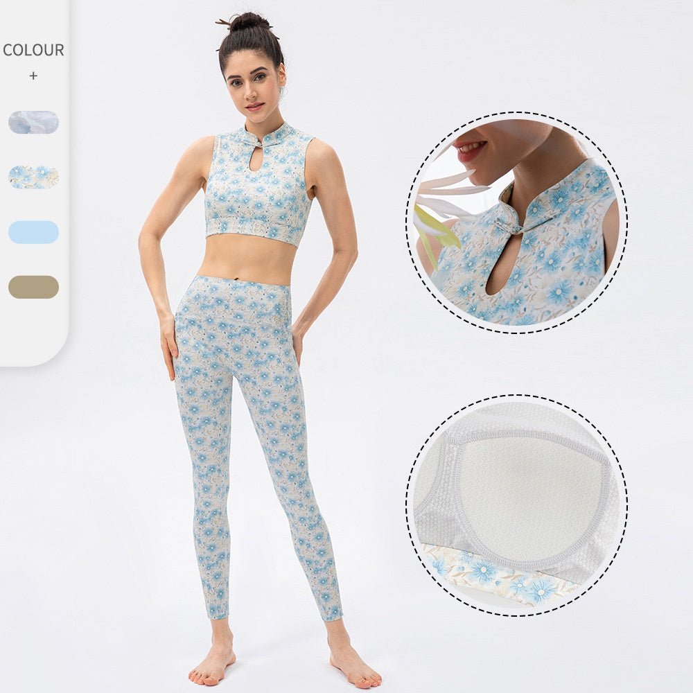 BC TIME Sports Wear Women Asian Designed Workout Set with Pad Buttery Elastic Sports Bra Floral Breathable Yoga Pants Women Yoga Set Wear - BodyCarver
