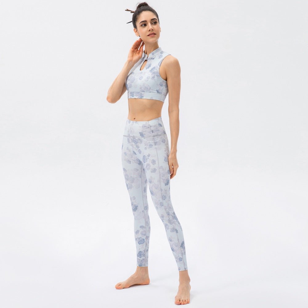 BC TIME Sports Wear Women Asian Designed Workout Set with Pad Buttery Elastic Sports Bra Floral Breathable Yoga Pants Women Yoga Set Wear - BodyCarver