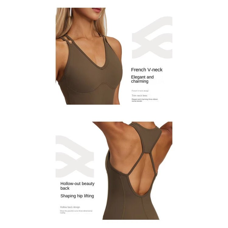 BC V-NECK Atheisure jumpsuit women buttery aerial yoga jumpsuit shockproof bra design breathable wicking exercise shaping hip lifting yoga one-piece suit - BodyCarver