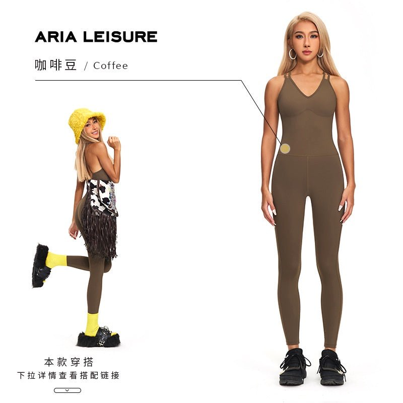 BC V-NECK Atheisure jumpsuit women buttery aerial yoga jumpsuit shockproof bra design breathable wicking exercise shaping hip lifting yoga one-piece suit - BodyCarver