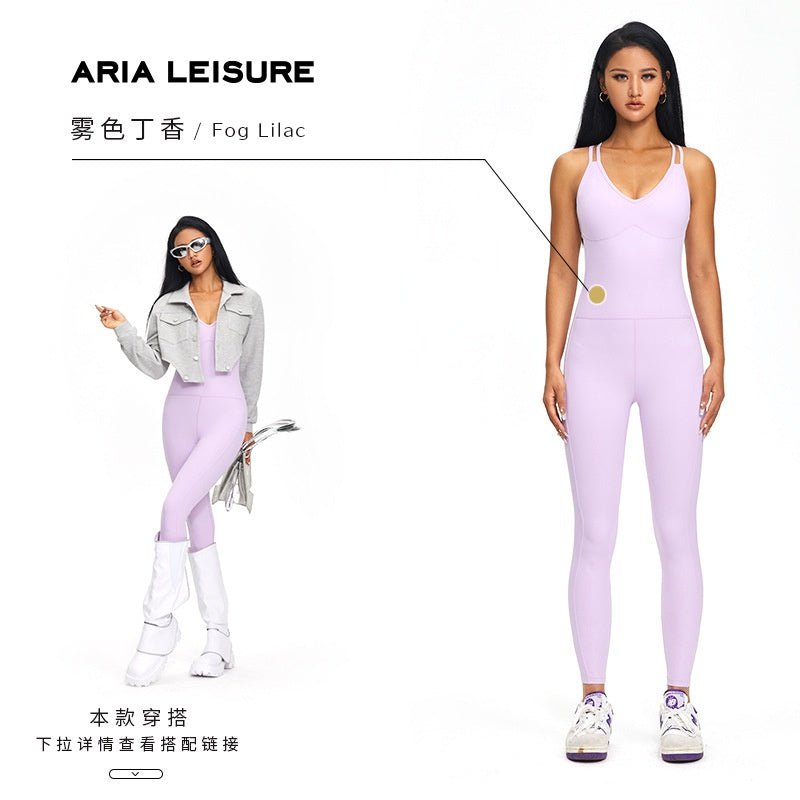 BC V-NECK Atheisure jumpsuit women buttery aerial yoga jumpsuit shockproof bra design breathable wicking exercise shaping hip lifting yoga one-piece suit - BodyCarver