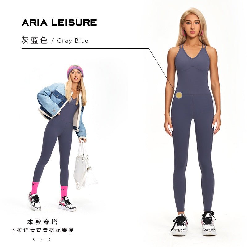 BC V-NECK Atheisure jumpsuit women buttery aerial yoga jumpsuit shockproof bra design breathable wicking exercise shaping hip lifting yoga one-piece suit - BodyCarver