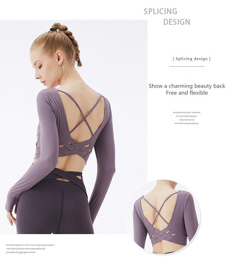 BC Women Beauty Back Long Sleeve Sports Top Yoga Crop Shirt Gym Workout Clothes With Pad WT013 - BodyCarver