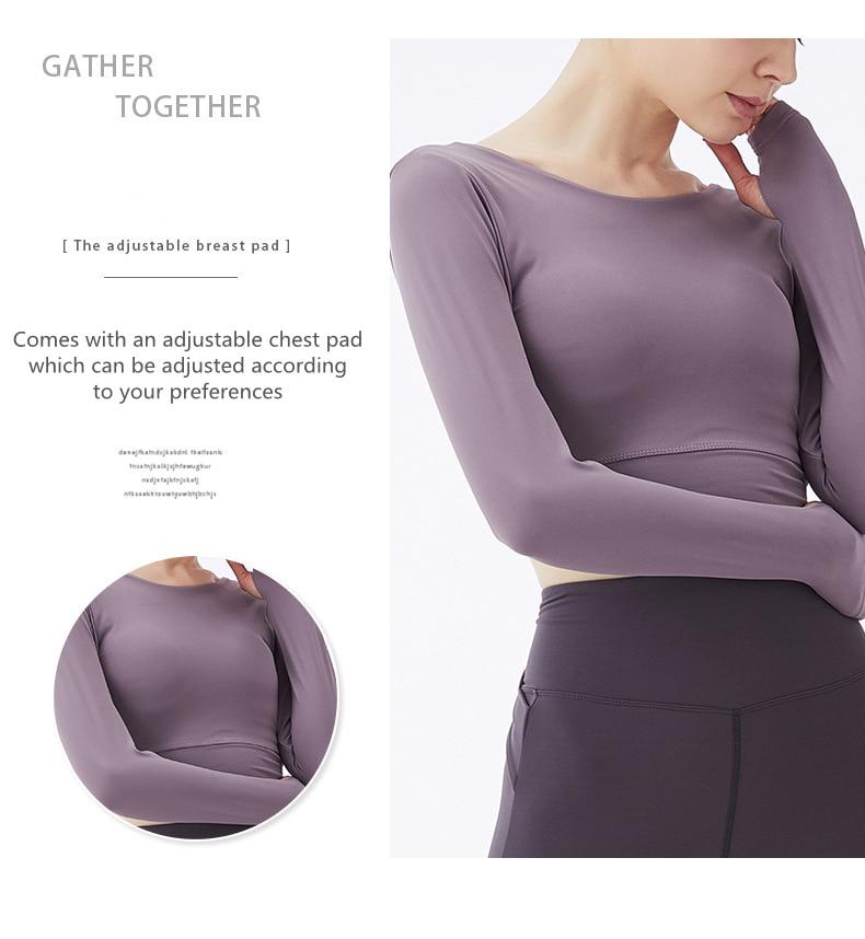 BC Women Beauty Back Long Sleeve Sports Top Yoga Crop Shirt Gym Workout Clothes With Pad WT013 - BodyCarver