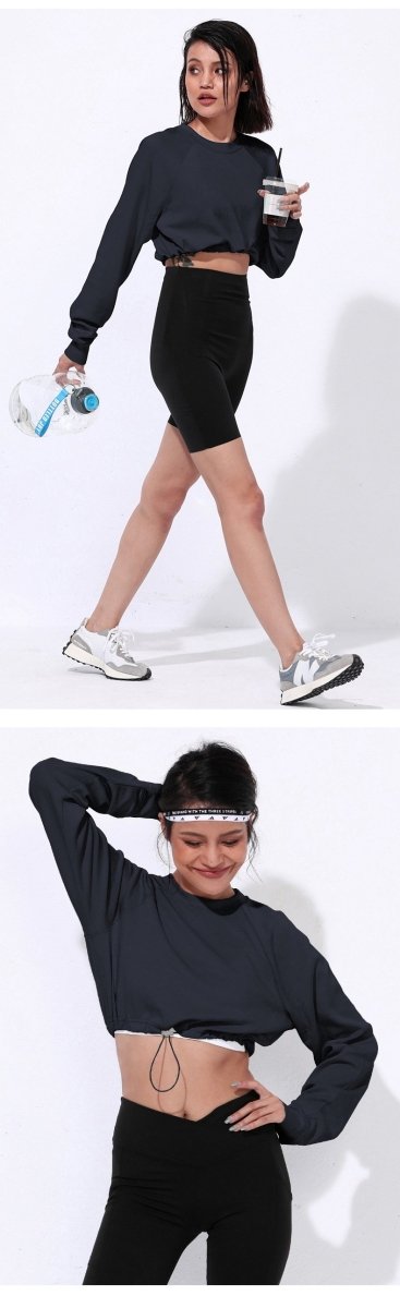 BC Women Crop Sports Sweater Loose Lazy Style Top WT012 - BodyCarver