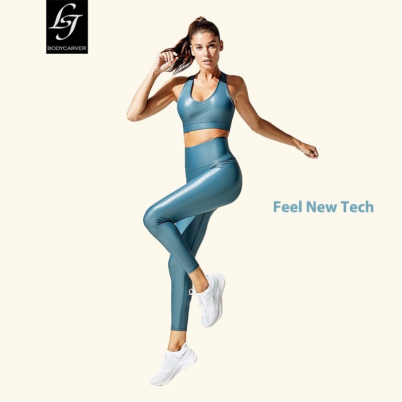 BC Women Sports Set Workout 2Pcs Sport Suit Fitness Outfit Sports Bra Shiny Leggings Women Suit WS020 - BodyCarver