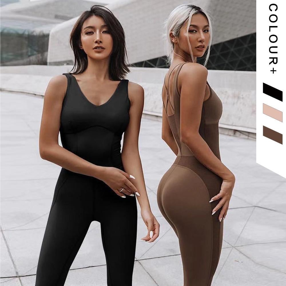 BC Women Yoga Sets Sleeveless Padded Back Strap Cross Fitness Jumpsuit WJ014 - BodyCarver