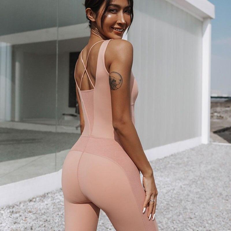BC Women Yoga Sets Sleeveless Padded Back Strap Cross Fitness Jumpsuit WJ014 - BodyCarver