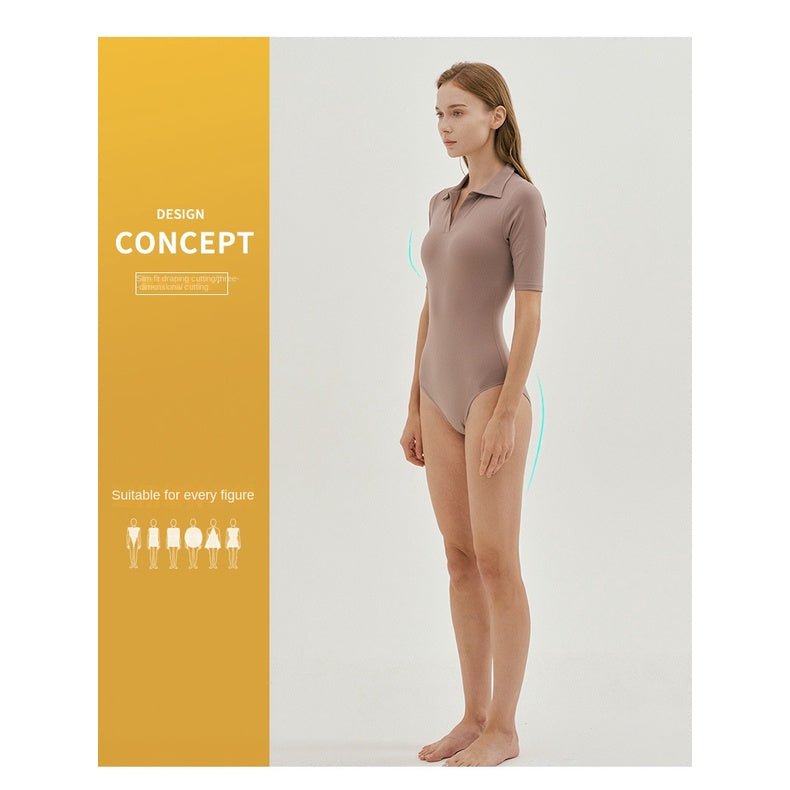 BODYCARVER 23ss Atheisure Yoga Jumpsuit Women POLO Collar casual sports bodysuits women quick-dry short sleeve one-piece sports set wear - BodyCarver