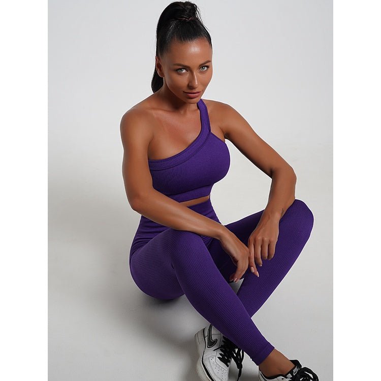 BODYCARVER 23ss Rainbow Sports Wear Set Women Fitness Running Suit Single Shoulder Sports Bra 7 Colors High Elastic Sports Pants - BodyCarver