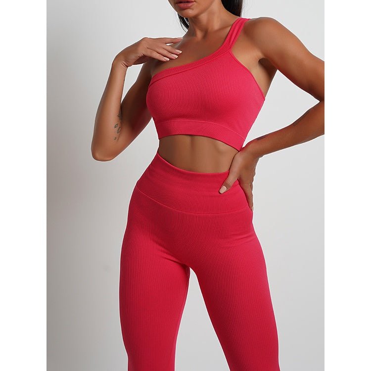 BODYCARVER 23ss Rainbow Sports Wear Set Women Fitness Running Suit Single Shoulder Sports Bra 7 Colors High Elastic Sports Pants - BodyCarver