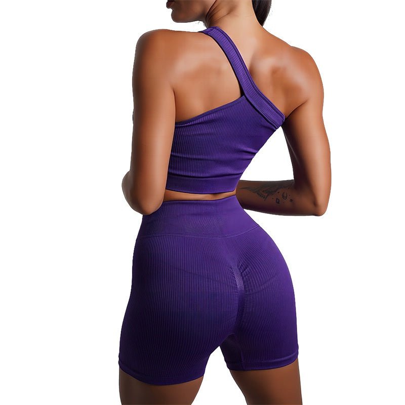 BODYCARVER 23ss Rainbow Sports Wear Set Women Fitness Running Suit Single Shoulder Sports Bra 7 Colors High Elastic Sports Pants - BodyCarver
