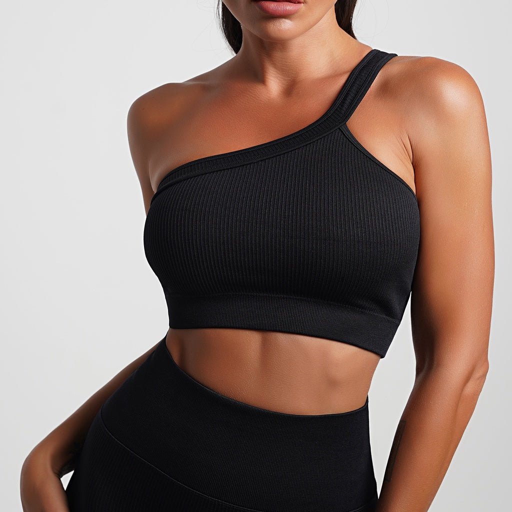 BODYCARVER 23ss Rainbow Sports Wear Set Women Fitness Running Suit Single Shoulder Sports Bra 7 Colors High Elastic Sports Pants - BodyCarver