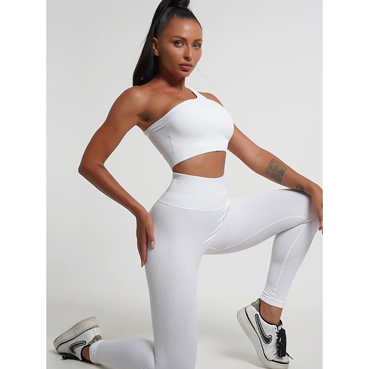 BODYCARVER 23ss Rainbow Sports Wear Set Women Fitness Running Suit Single Shoulder Sports Bra 7 Colors High Elastic Sports Pants - BodyCarver