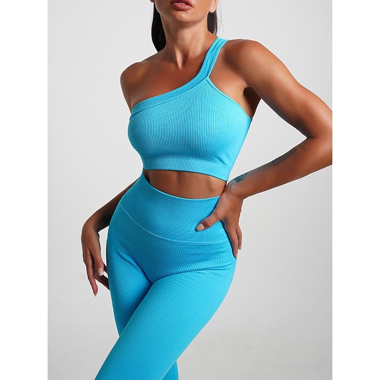 BODYCARVER 23ss Rainbow Sports Wear Set Women Fitness Running Suit Single Shoulder Sports Bra 7 Colors High Elastic Sports Pants - BodyCarver