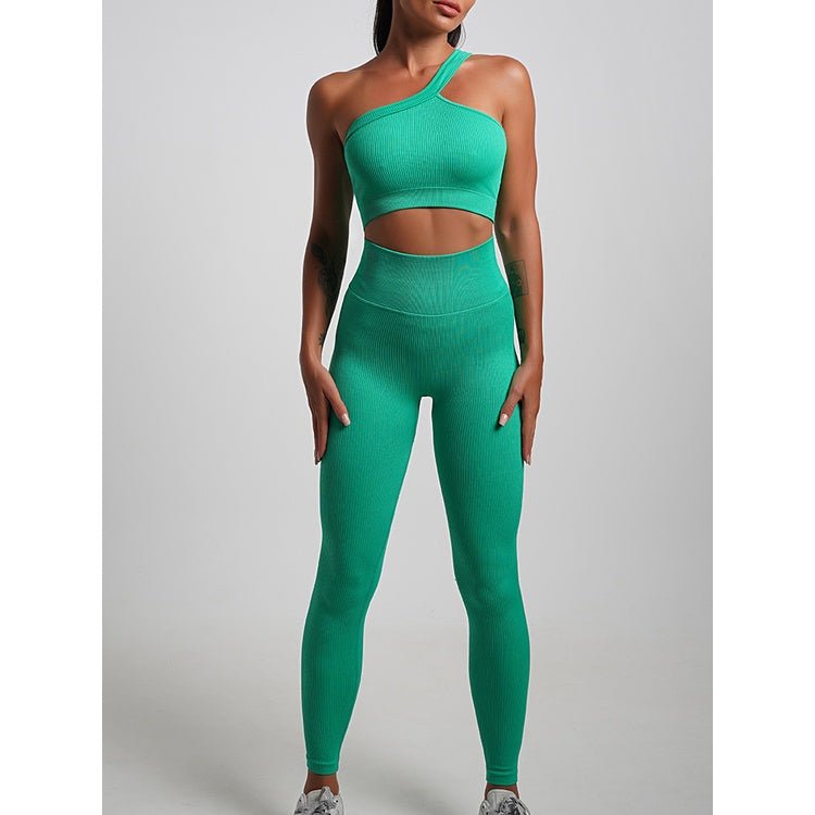 BODYCARVER 23ss Rainbow Sports Wear Set Women Fitness Running Suit Single Shoulder Sports Bra 7 Colors High Elastic Sports Pants - BodyCarver