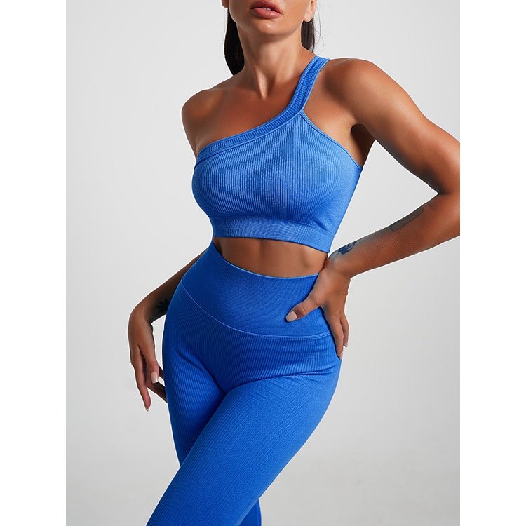 BODYCARVER 23ss Rainbow Sports Wear Set Women Fitness Running Suit Single Shoulder Sports Bra 7 Colors High Elastic Sports Pants - BodyCarver