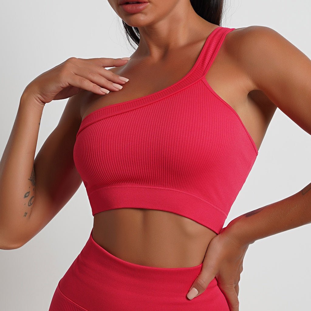 BODYCARVER 23ss Rainbow Sports Wear Set Women Fitness Running Suit Single Shoulder Sports Bra 7 Colors High Elastic Sports Pants - BodyCarver