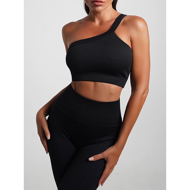 BODYCARVER 23ss Rainbow Sports Wear Set Women Fitness Running Suit Single Shoulder Sports Bra 7 Colors High Elastic Sports Pants - BodyCarver