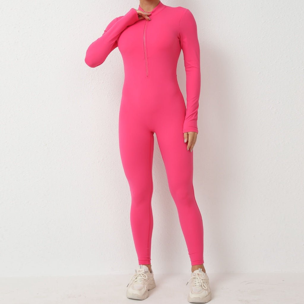 BODYCARVER 2nd Gen Yoga Bodysuit Women Long Sleeve One-Piece Jumpsuit With Build-In Bra YKK Zip Athleisure Hip Lifting And Back Beauty Yoga Dancing Onesie - BodyCarver