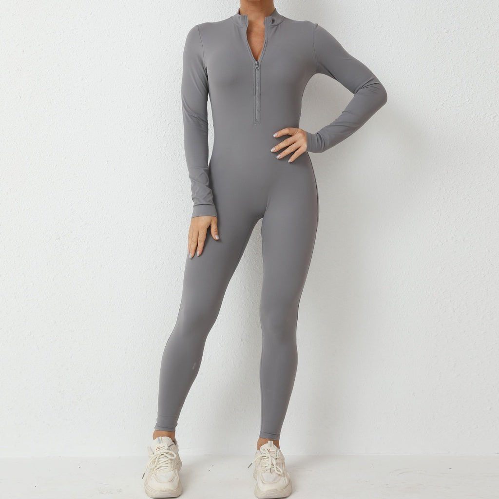BODYCARVER 2nd Gen Yoga Bodysuit Women Long Sleeve One-Piece Jumpsuit With Build-In Bra YKK Zip Athleisure Hip Lifting And Back Beauty Yoga Dancing Onesie - BodyCarver