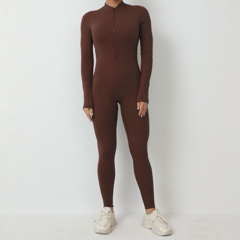 BODYCARVER 2nd Gen Yoga Bodysuit Women Long Sleeve One-Piece Jumpsuit With Build-In Bra YKK Zip Athleisure Hip Lifting And Back Beauty Yoga Dancing Onesie - BodyCarver