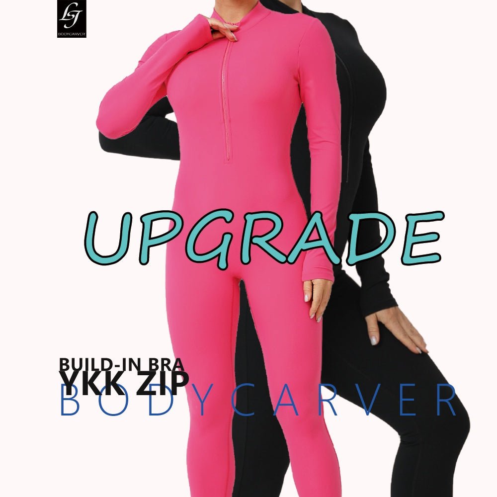 BODYCARVER 2nd Gen Yoga Bodysuit Women Long Sleeve One-Piece Jumpsuit With Build-In Bra YKK Zip Athleisure Hip Lifting And Back Beauty Yoga Dancing Onesie - BodyCarver