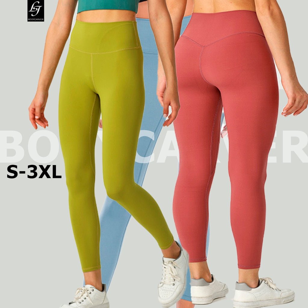 BODYCARVER 3XL Buttery Yoga Pants Women Ultra Elastic Sports Legging With Inside Pocket High Waist Yoga Trousers Soft Nude Feel Yoga Clothes - BodyCarver