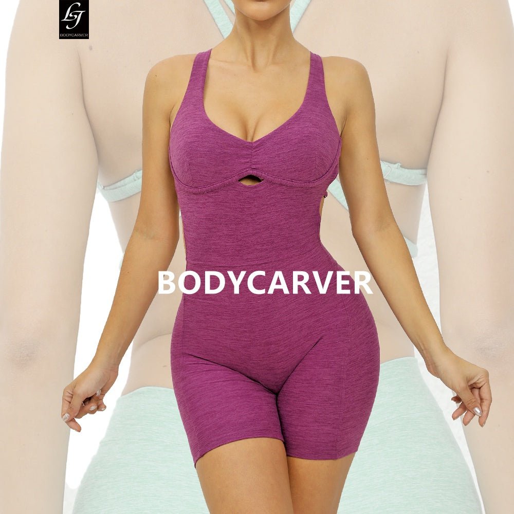 BODYCARVER ABIT SEXY Aerial Yoga Jumpsuit Women Padded Sports Pilate Bodysuit Hollow-Out One-Piece Leotard - BodyCarver