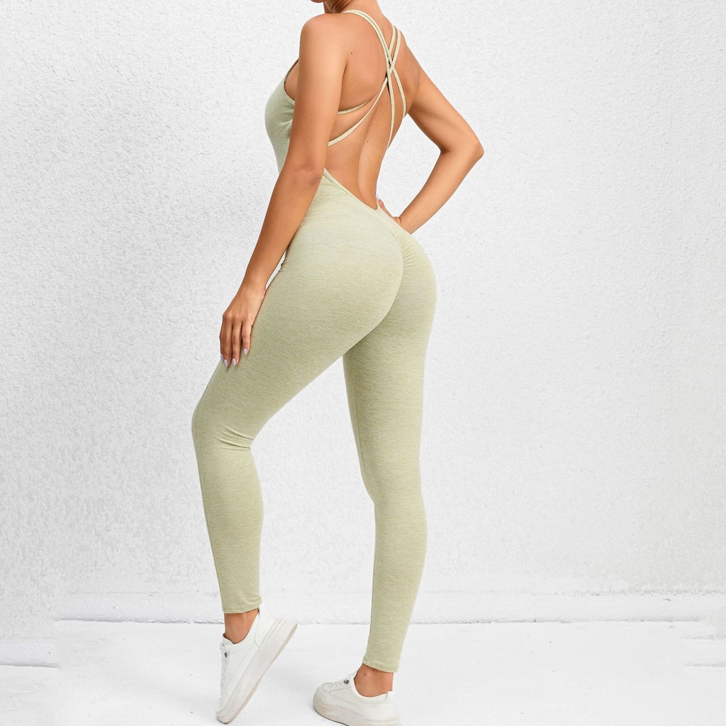 BODYCARVER Backless Yoga Jumpsuit Women Cross Back Fitness Sports Bodysuits with Pad High Elastic Leotards - BodyCarver