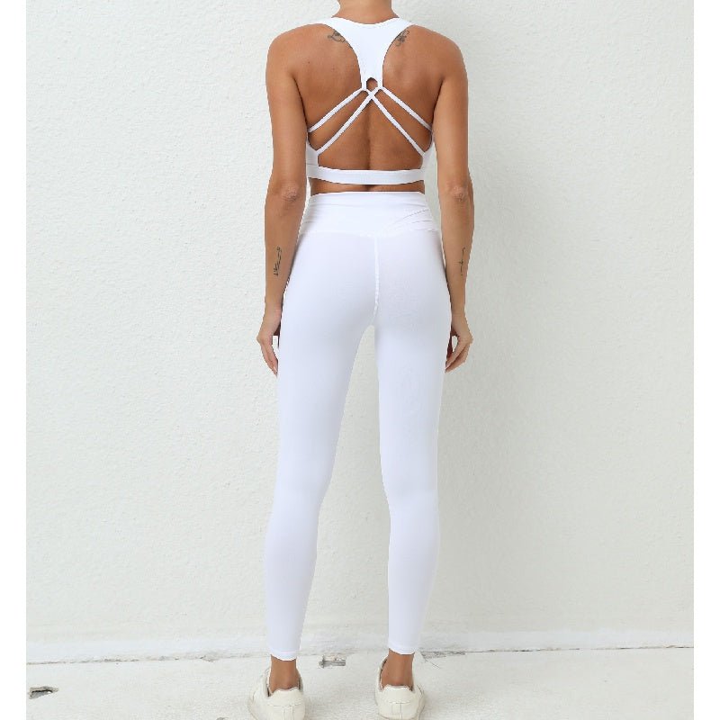 BODYCARVER Beauty Back Sports Yoga Outfit Women 2 Pcs Yoga Suit Shockproof Yoga Clothes Sports Vest Hip Waist Pants Fitness Trousers - BodyCarver