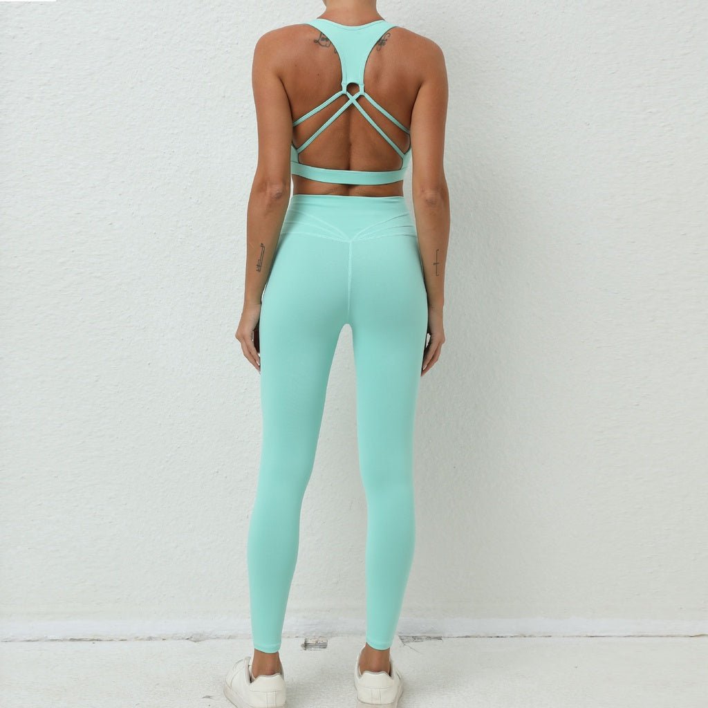 BODYCARVER Beauty Back Sports Yoga Outfit Women 2 Pcs Yoga Suit Shockproof Yoga Clothes Sports Vest Hip Waist Pants Fitness Trousers - BodyCarver
