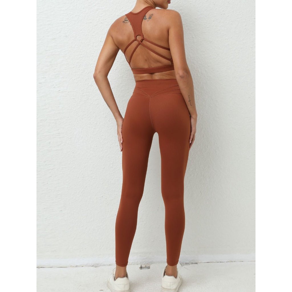 BODYCARVER Beauty Back Sports Yoga Outfit Women 2 Pcs Yoga Suit Shockproof Yoga Clothes Sports Vest Hip Waist Pants Fitness Trousers - BodyCarver