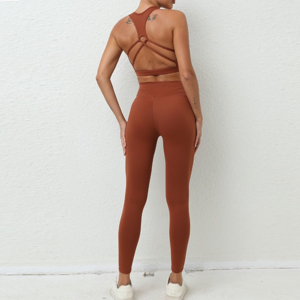 BODYCARVER Beauty Back Sports Yoga Outfit Women 2 Pcs Yoga Suit Shockproof Yoga Clothes Sports Vest Hip Waist Pants Fitness Trousers - BodyCarver