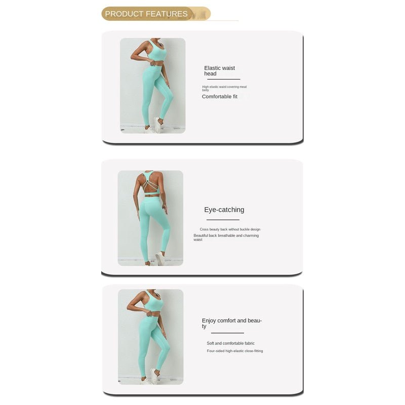 BODYCARVER Beauty Back Sports Yoga Outfit Women 2 Pcs Yoga Suit Shockproof Yoga Clothes Sports Vest Hip Waist Pants Fitness Trousers - BodyCarver