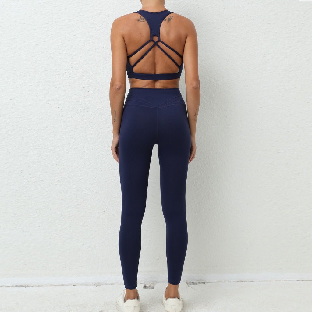 BODYCARVER Beauty Back Sports Yoga Outfit Women 2 Pcs Yoga Suit Shockproof Yoga Clothes Sports Vest Hip Waist Pants Fitness Trousers - BodyCarver