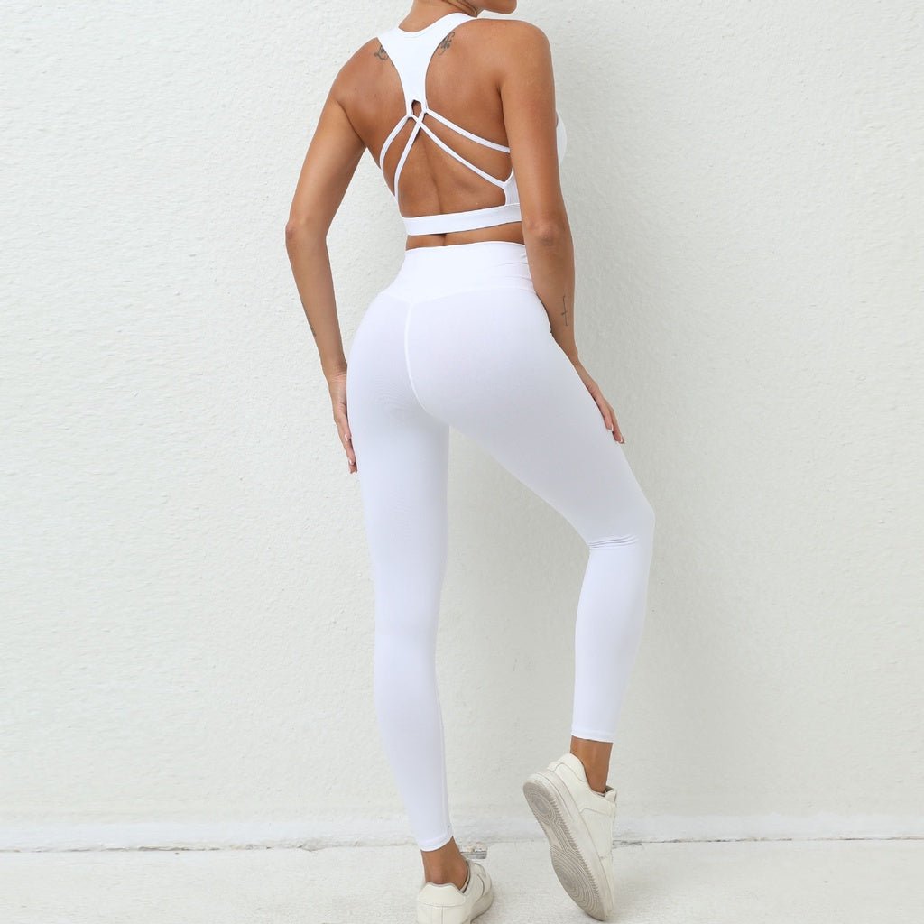 BODYCARVER Beauty Back Sports Yoga Outfit Women 2 Pcs Yoga Suit Shockproof Yoga Clothes Sports Vest Hip Waist Pants Fitness Trousers - BodyCarver
