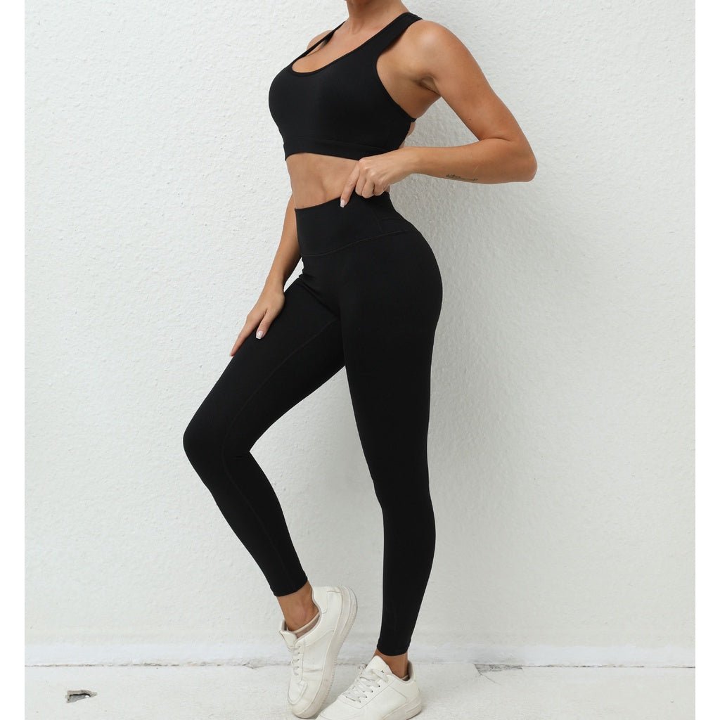 BODYCARVER Beauty Back Sports Yoga Outfit Women 2 Pcs Yoga Suit Shockproof Yoga Clothes Sports Vest Hip Waist Pants Fitness Trousers - BodyCarver