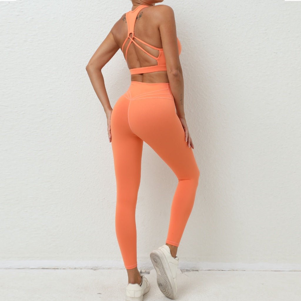 BODYCARVER Beauty Back Sports Yoga Outfit Women 2 Pcs Yoga Suit Shockproof Yoga Clothes Sports Vest Hip Waist Pants Fitness Trousers - BodyCarver