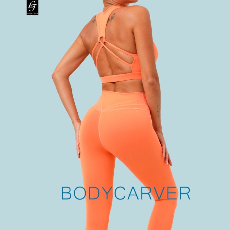 BODYCARVER Beauty Back Sports Yoga Outfit Women 2 Pcs Yoga Suit Shockproof Yoga Clothes Sports Vest Hip Waist Pants Fitness Trousers - BodyCarver