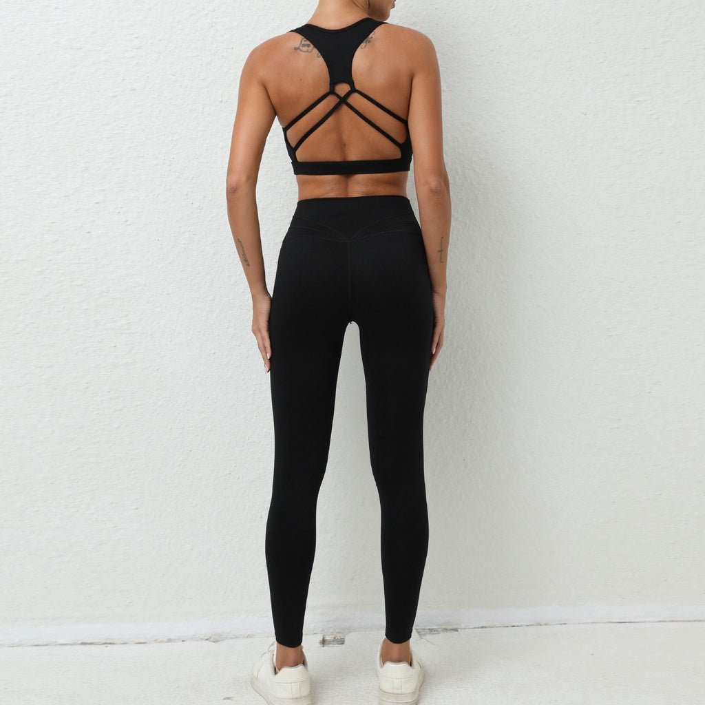 BODYCARVER Beauty Back Sports Yoga Outfit Women 2 Pcs Yoga Suit Shockproof Yoga Clothes Sports Vest Hip Waist Pants Fitness Trousers - BodyCarver