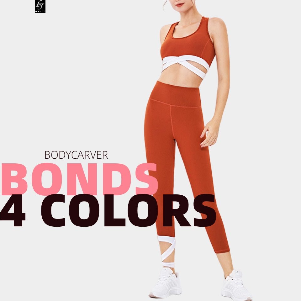 BODYCARVER BONDS Yoga Suit Women 2pcs Fitness Sports Outfit Shockproof Sports Bra Quick-Drying Lightweight Nude Feel Leggings Two-Piece Set - BodyCarver