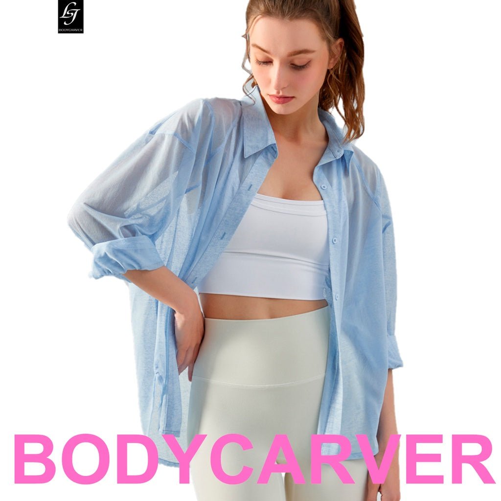BODYCARVER Breathable Outdoor Casual Shirt Women Long Sleeve Sunproof Mesh Yoga Sports Top - BodyCarver