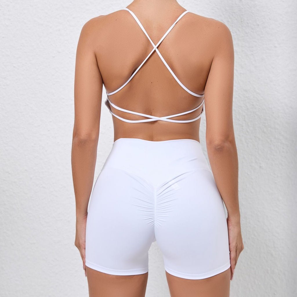 BODYCARVER Classic Sports Outfit Women 2pcs Cross Back Yoga Suit High Elastic Beauty Back Sports Bra Breathable Bike Shorts - BodyCarver
