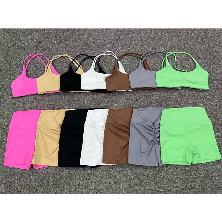 BODYCARVER Classic Sports Outfit Women 2pcs Cross Back Yoga Suit High Elastic Beauty Back Sports Bra Breathable Bike Shorts - BodyCarver