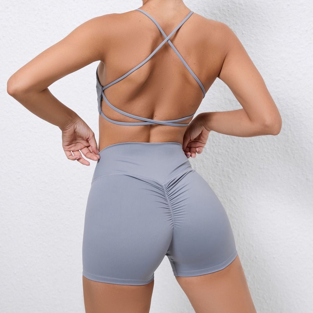BODYCARVER Classic Sports Outfit Women 2pcs Cross Back Yoga Suit High Elastic Beauty Back Sports Bra Breathable Bike Shorts - BodyCarver