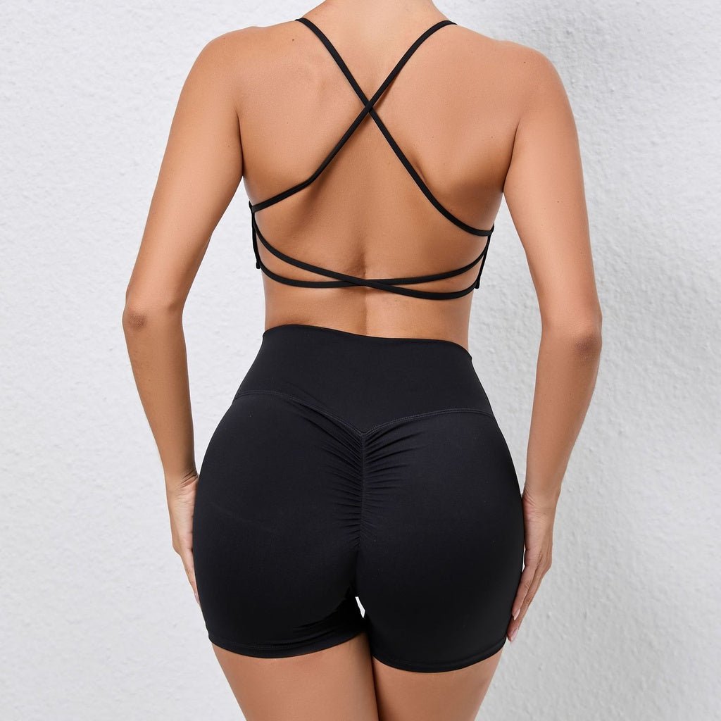 BODYCARVER Classic Sports Outfit Women 2pcs Cross Back Yoga Suit High Elastic Beauty Back Sports Bra Breathable Bike Shorts - BodyCarver