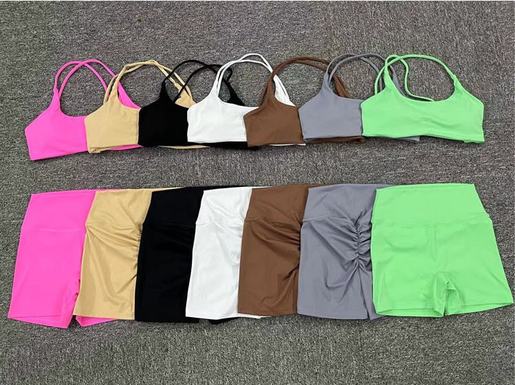 BODYCARVER Classic Sports Outfit Women 2pcs Cross Back Yoga Suit High Elastic Beauty Back Sports Bra Breathable Bike Shorts - BodyCarver