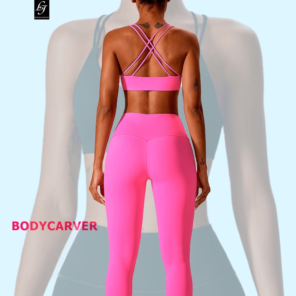 BODYCARVER Classic Sports Set Wear Women High Elastic 2 Pcs Yoga Fitness Suit Women Running Pilates Workout Beauty Back Sports Underwear Suit - BodyCarver